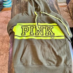 Victorias Secret PINK Size M Womens Green Cotton Athletic Full Zip Hoodie 7R214